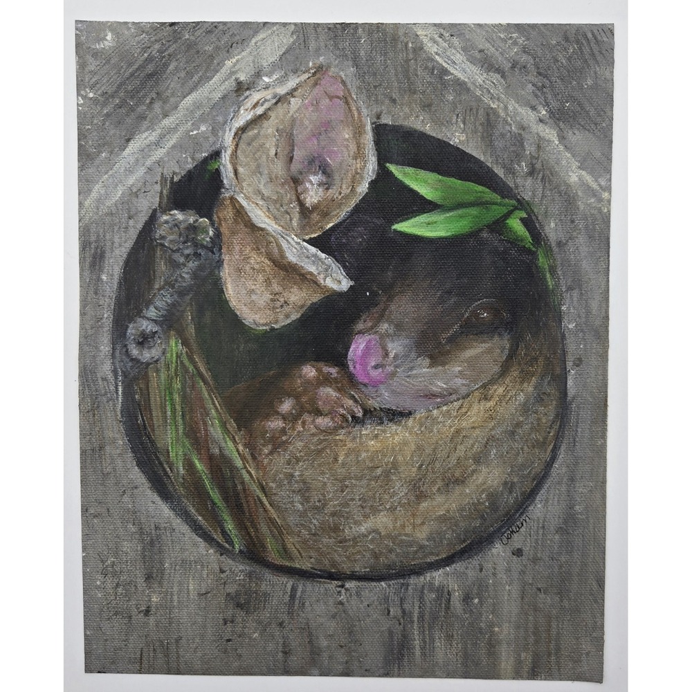 Dormouse in Nest Original Acrylic Painting 8x10 Wildlife Canvas‎ Art